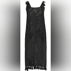 Time and Tru Black Textured Crochet Midi Length Beach Cover Up Dress NWT XS